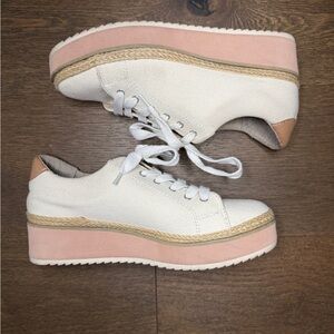 Canvas White & Pink Platform Sneakers